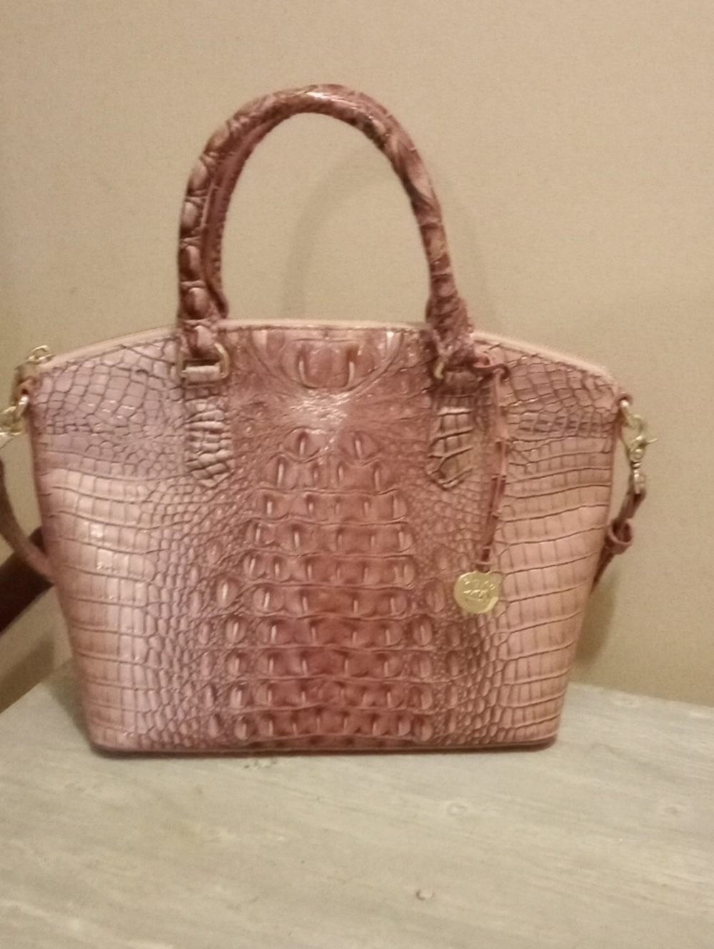Brahmin Women's Croc-Embossed Satchel Bag in Rose